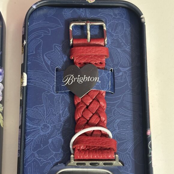 Brighton Sutton Apple Watch Band Braided Red Leather NEW w/Floral Tin Fits 38mm+ - Picture 2 of 16